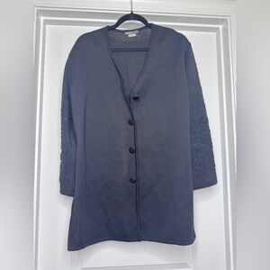 Vintage Woman's Theomiles Black Cardigan Sweater with Beaded Sleeved Sz M